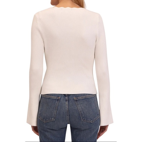 BAGATELLE COLLECTION Women's Ivory Scallop Neck Ribbed Flare Sleeve‎ Sweater XL - Picture 2 of 10